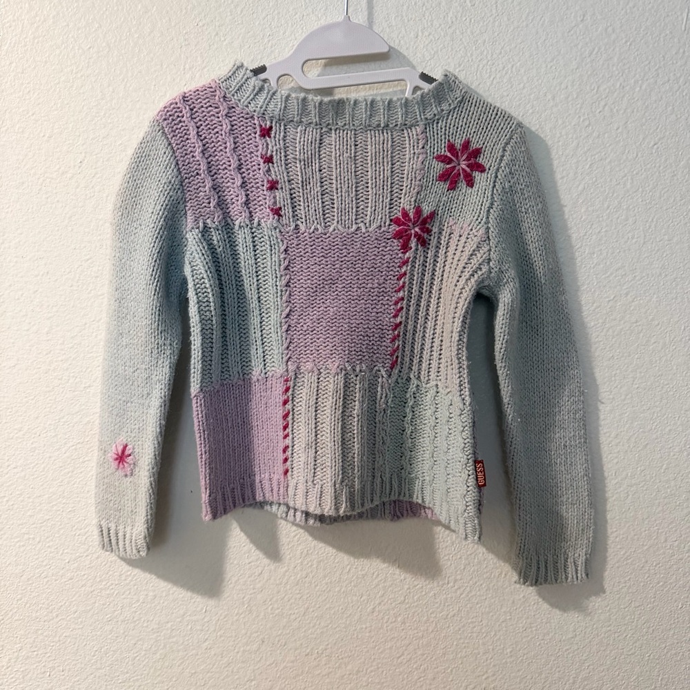 Guess Women's Patchwork Knit Sweater - Light Gray and Pink